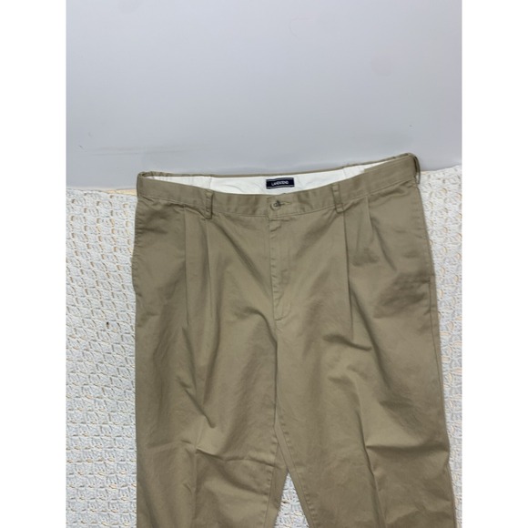 Land End Men Khaki Pants 38x33 Beige Pleated Traditional Fit‎ Straight Cuffs - Picture 2 of 14